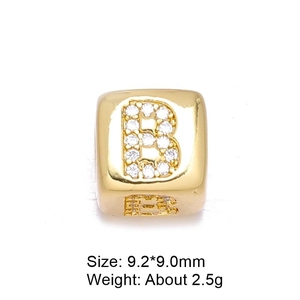 8mm gold micro-pave zircon letter B charm for DIY jewelry bracelets and necklaces