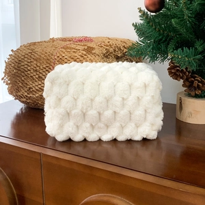 White fluffy fuzzy bobble texture cosmetic bag for travel toiletries and makeup