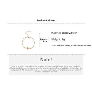 Detail of 18k gold butterfly bracelet with copper zircon and adjustable chain size