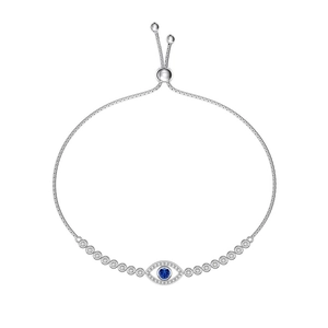 S925 sterling silver evil eye bracelet with blue gemstone and white zirconia stones