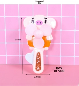Pink cartoon pig manual press mini fan for kids showing 14cm height and 7.8cm width