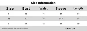 Size chart for French plaid short sleeve shirt showing bust, waist, and length measurements