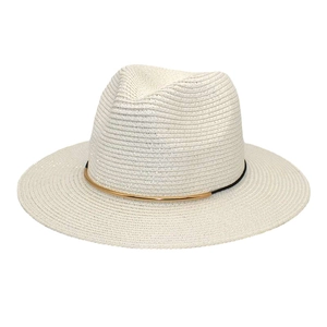 Classic cream woven Panama straw hat with golden metal ring detail for summer sun protection
