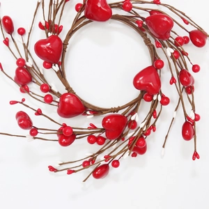 30cm Valentine's Day heart wreath with red berries and twigs for festive door decoration