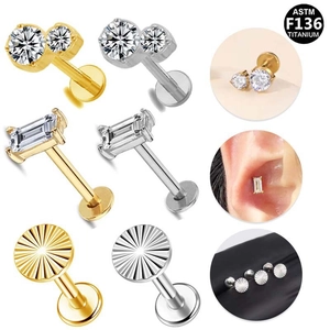 Labret Piercing Lèvre En Titane ASTM F136 Goujon Filetage Interne Dos Plat Zirconium Boucle Oreille Cartilage Pour Femmes Hommes