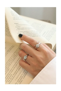 Detail view of stacked minimalist S925 sterling silver rings with star and zircon accents