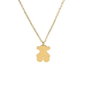 Detailed macro view of golden bear pendant necklace in high-quality stainless steel