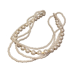 Elegant multi-layer white faux pearl necklace with gold accent beads for women