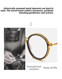 Detail of vintage round metal frames with gold and black double-layer rim design