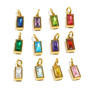 18K gold plated stainless steel rectangle birthstone pendants in 12 vibrant colors