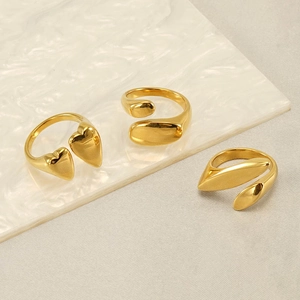 Three-piece set of gold 18k plated irregular stainless steel open rings in French style