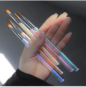 Five professional iridescent handle nail brushes for drawing and liner detailing