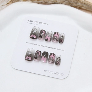 Cat-eye press-on nails with ice-permeable gradient, moon stars and cute puppy patterns