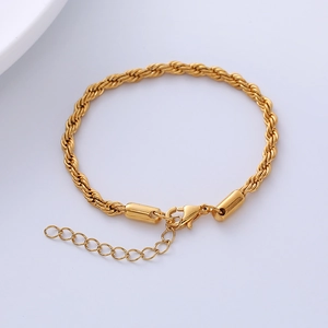 Bracciale a catena a fune in acciaio al titanio dorato da 4 mm con chiusura regolabile