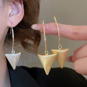 Geometric Triangle Drop Earrings With 925 Sterling Silver Earring Post Brushed Metal Long Hook Jewelry For Women