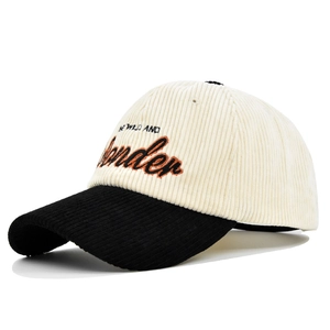 Retro Corduroy Baseball Cap Patchwork Letter Embroidery Adjustable Casual Peaked Hat For Men Women