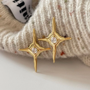 Starburst Stud Earrings With 925 Sterling Silver Earring Post Cubic Zirconia Minimalist Geometric Jewelry For Women