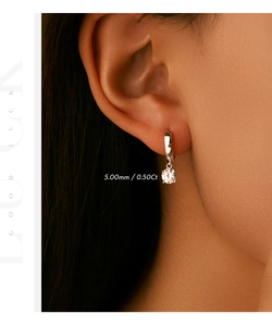Close-up of 5.0mm moissanite earrings in S925 sterling silver on a female ear