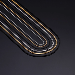Polished stainless steel Cuban link chains in gold, silver, and black finishes