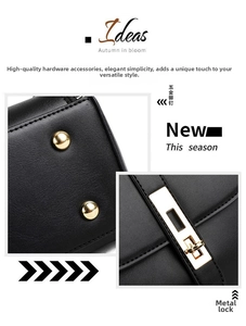 Detail of black lychee leather bag with gold-tone metal lock and bottom rivets