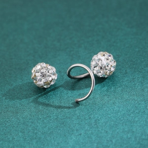 Minimalist shambhala crystal ball barbell earrings with silver screw design for women