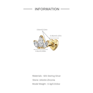 Infographic showing dimensions and S925 sterling silver material for heart stud earring