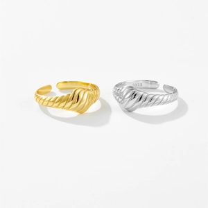 Elegant 925 sterling silver open rings in gold and silver finish with twisted texture