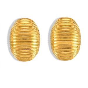 Stainless Steel Oval Stud Earrings Ribbed Texture Cocoon Shape Minimalist Retro Chunky Gold Silver Jewelry For Women