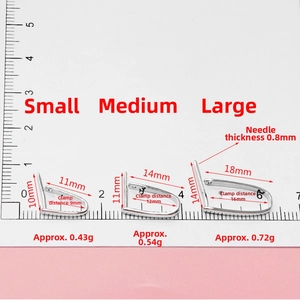 Three sizes of silver pendant clips shown with precise measurements on a scale ruler