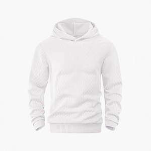 Weißer Herren Kapuzenpullover mit Jacquard-Struktur und gerippten Bündchen