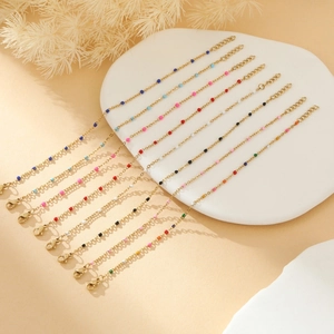 Fashion Stainless Steel Artificial Pearl Enamel Bead Necklace For Women Gold Plated Geometric Chain Bracelet Jewelry