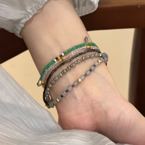 Multi Layer Beaded Bracelet Women Crystal Glass Seed Beads Adjustable Rope Drawstring Ethnic Bohemian Style Jewelry