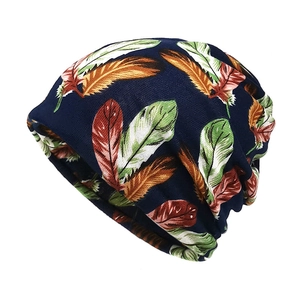 Slouchy Beanie Hat Feather Print Polyester Knitted Warm Windproof Pullover Cap For Women Men Casual Boho