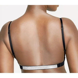 Sexy black deep V plunge push-up bra with rhinestone-embellished back straps