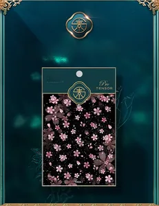 Detailed 5D cherry blossom nail art sticker KX026-1 with matte pink petals and glitter