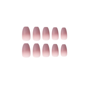 Short matte coffin press-on nails featuring a soft pink to white gradient ombre design