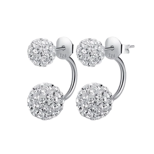 Classic S925 sterling silver shambhala double ball stud earrings with white crystals