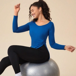 Women's Slim Fit Yoga Long Sleeve Top Ruched Side Drawstring Crew Neck Sport Fitness Running Gym Shirt Nylon Spandex Activewear