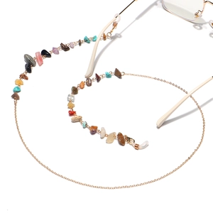 Colorful natural stone eyeglass chain with gold metal link and anti-slip silicone rings