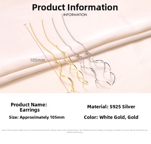 Detail view of 105mm S925 sterling silver long spiral threader earrings in gold and silver