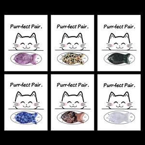 Cat and fish healing series natural crystal agate pendants on creative gift cards