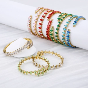 Fashion 18K gold plated titanium steel bangles set with colorful marquise cut crystals