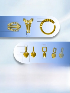 CAD technical view of 925 silver gold rings with precise size measurements and dimensions