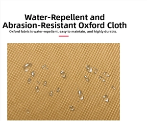 Water-resistant brown oxford fabric detail showing water droplets on tactical chest bag