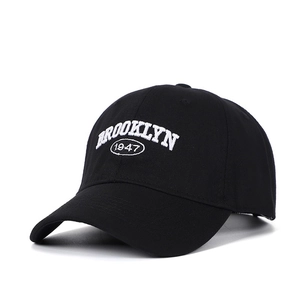 Black Brooklyn 1947 embroidered baseball cap with large brim in American retro style