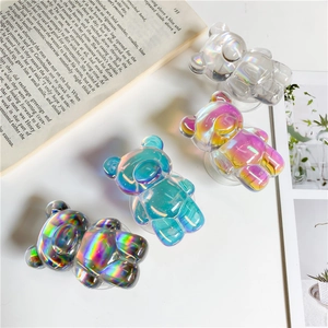 Cool laser bear phone socket grip with iridescent aurora finish and gradient mirror effect