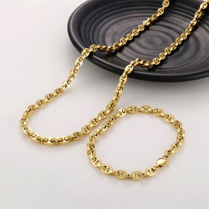 Minimalist gold titanium steel pig nose chain necklace and bracelet jewelry set