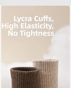 Detailed close-up of high-elastic ribbed cuffs on cotton socks in brown and beige