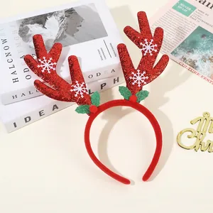 Red glitter reindeer antler headband with snowflakes and berries for Christmas party