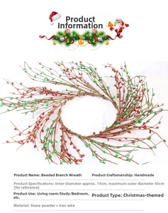 Detailed view of handmade Christmas berry wreath with stone powder and wire materials
